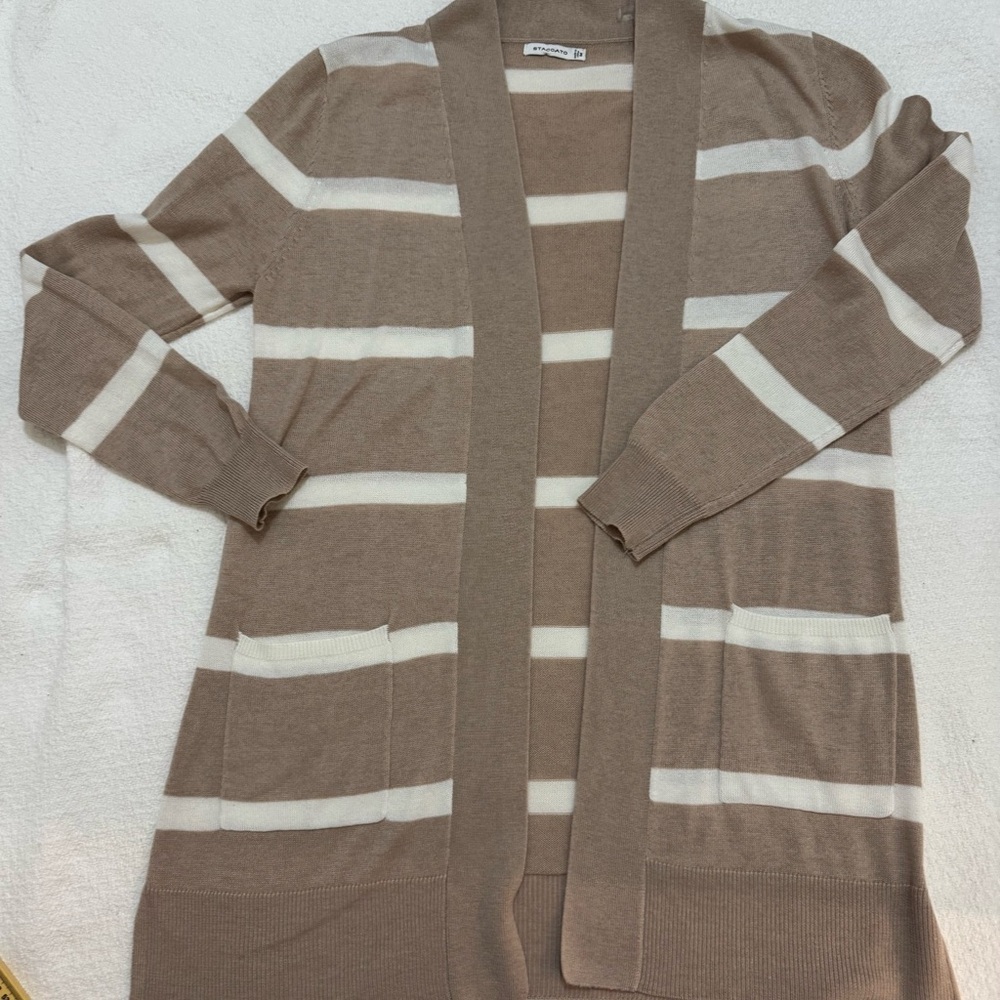 Staccato Taupe and White Striped Cardigan